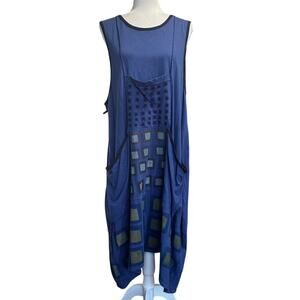 Bluefish Lagenlook Organic Cotton Graphic Patchwork Dress Size 0 Pockets